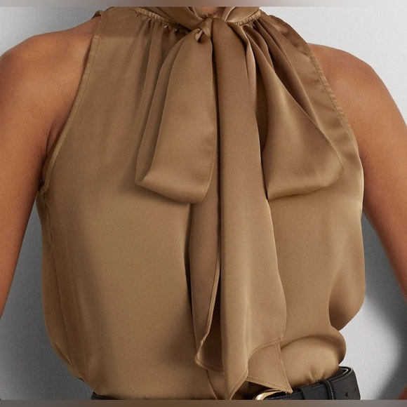 Lauren Ralph Lauren Tie-Neck Charmeuse Sleeveless Blouse - Picture 2 of 6